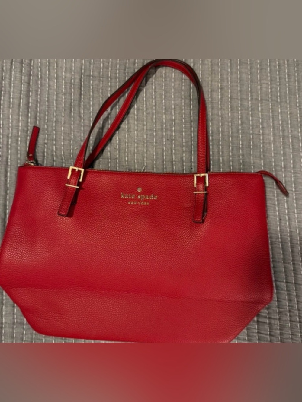kate spade Red Pebbled Leather Tote with Gold Hardware